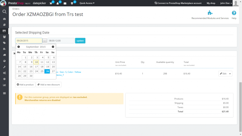 Admin - order view - manual edit shipping date